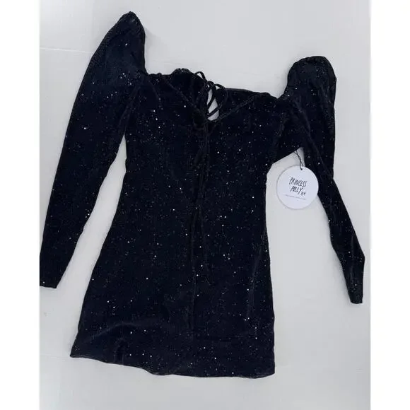 Princess Polly Dress Sz 0 Stassie Whimsigoth Fairy Grunge Witchy Black Sparkle - Picture 5 of 12